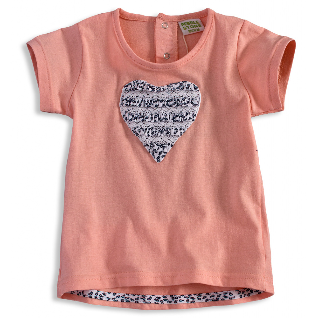 Kojenecké dívčí tričko PEBBLESTONE SRDCE meruňkové