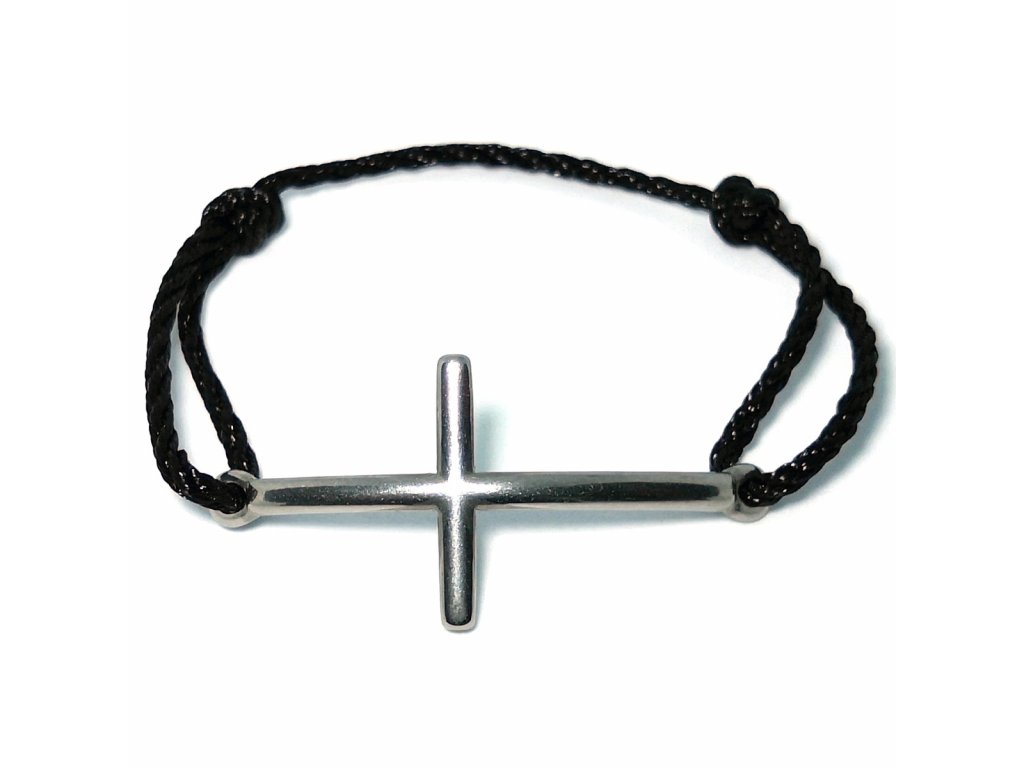 Pánský náramek provázkový kříž velký z chirurgické oceli
