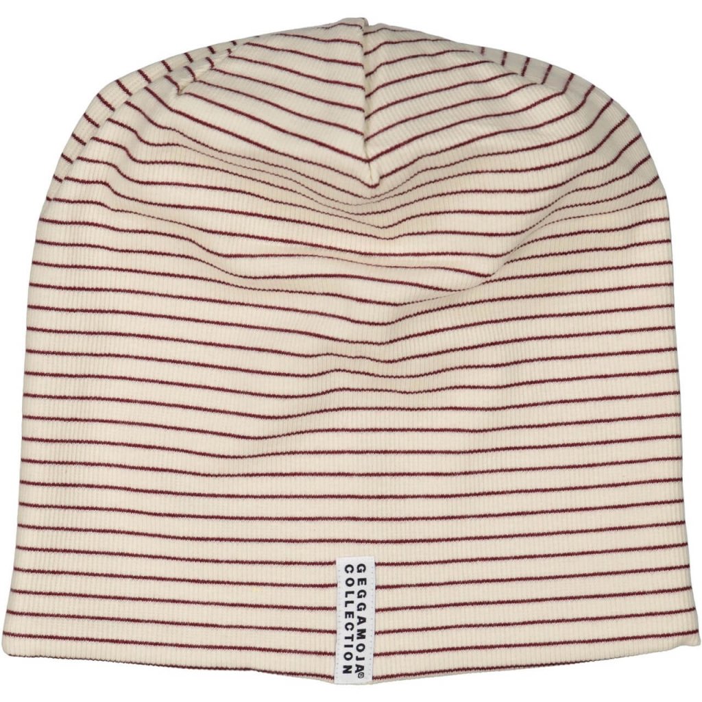 Dětská čepice z bavlny krémová Burgundy stripe Geggamoja
