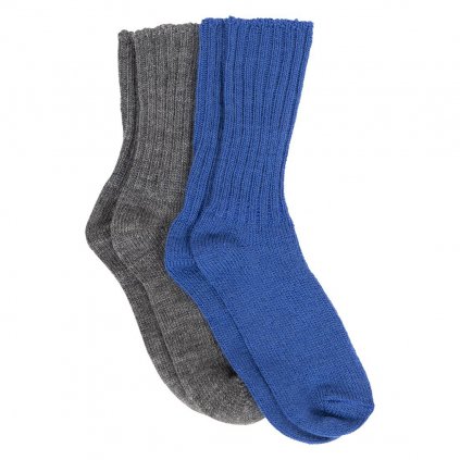 Dva páry klasické vlněné ponožky s žebrovaným úpletem modrá/šedá SAFA
