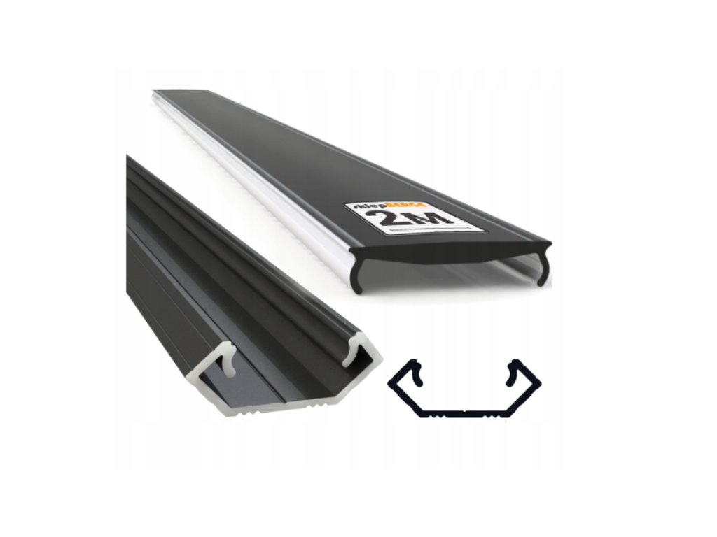 Hliníkový profil pre LED pásky OXI-Cx rohový 2m čierny + čierny difúzor