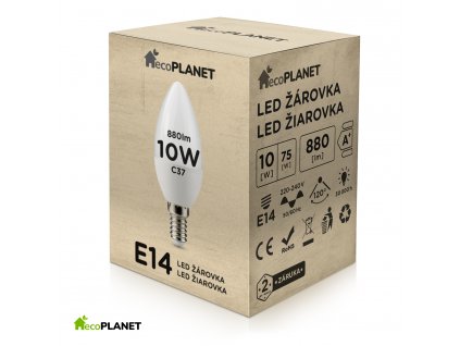 LED žiarovka - ecoPLANET - E14 - 10W - sviečka - 880Lm - neutrálna biela