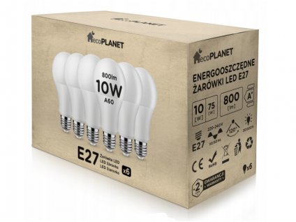 6x LED žiarovka - ecoPLANET - E27 - 10W - 800Lm - teplá biela