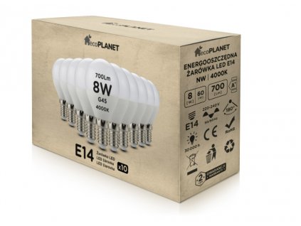 10x LED žiarovka E14 - G45 - 8W - 700lm - neutrálna biela