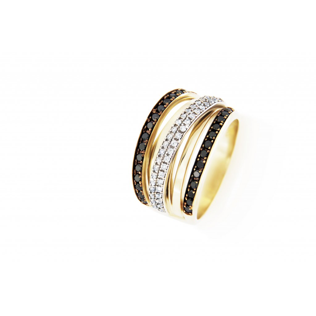 prsten Athena ze žlutého zlata s bílými a černými diamanty