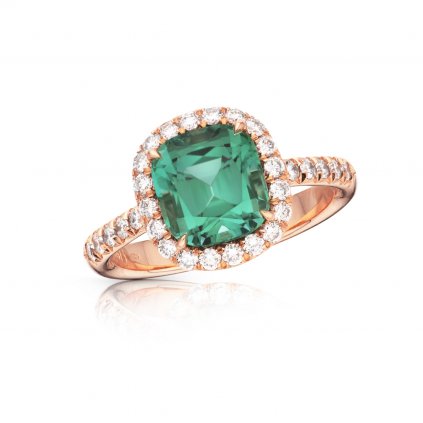 Prsten z růžového zlata s turmalínem a diamanty.