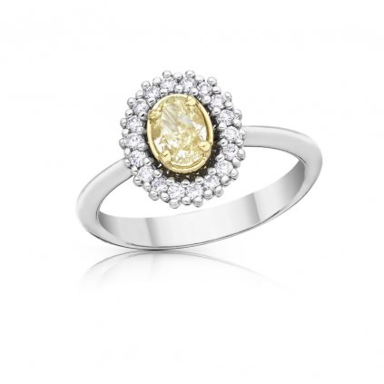 Prsten Azalea Oval z bílého zlata se žlutými a bílými diamanty