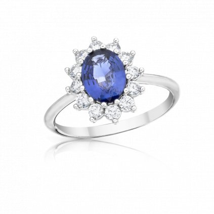 Prsten Royal z bílého zlata s modrým safírem a diamanty