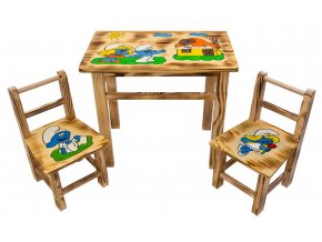 detský drevený stolík šmolkovia
