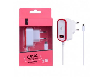 Nabíječka PLUS CS102, kabel MicroUSB + USB výstup 5V/2,1A - červená