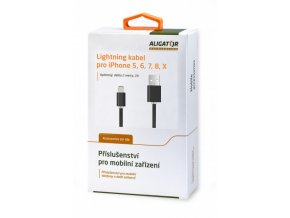 Datový a nabíjecí USB kabel ALIGATOR AA101, pro iPhone lightning, 2A,2M, černý
