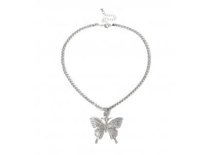 Dámský krystalový náhrdelník Motýl - postříbřený
