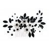 Hřeben do vlasů s květy a krystaly - černá/ stříbrná
