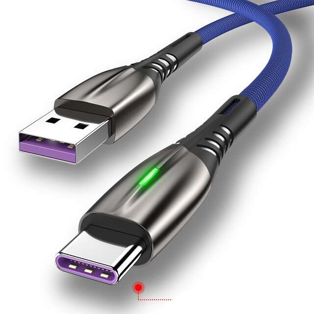 USB Type C TURBO 5A rýchlonabíjací + data LED kábel Farba: Modrá, Dĺžka: 1M