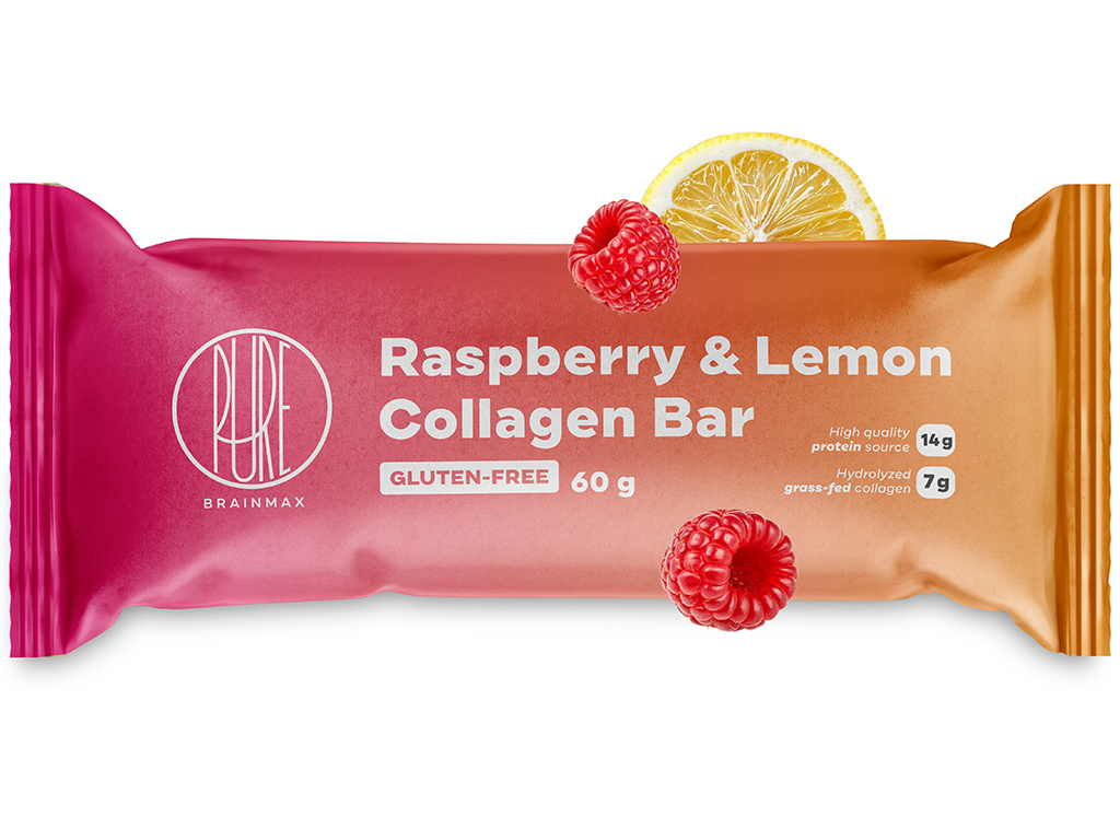 BrainMax Pure Collagen Bar, Raspberry & Lemon, kolagenová tyčinka malina & citron, 60 g Obrázek