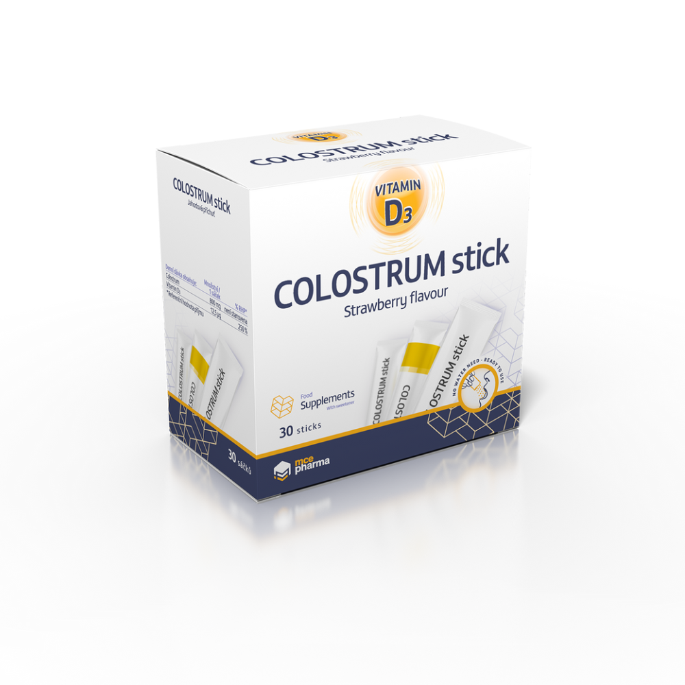 mcePharma COLOSTRUM 800 mg + Vitamín D3 500IU, 30 sticků s jahodovou příchutí Obrázek