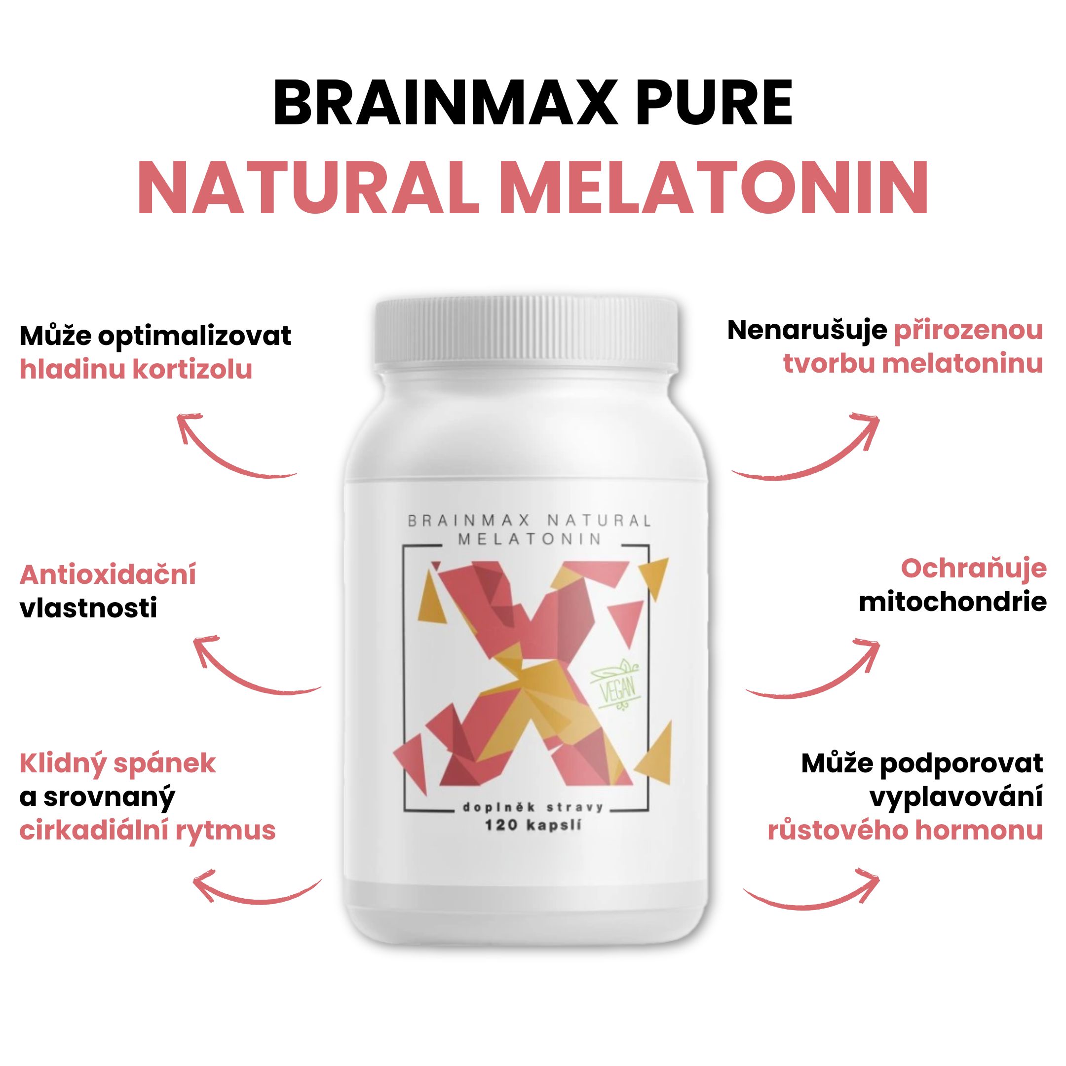 BrainMax Natural Melatonin, 120 rostlinných kapslí Obrázek
