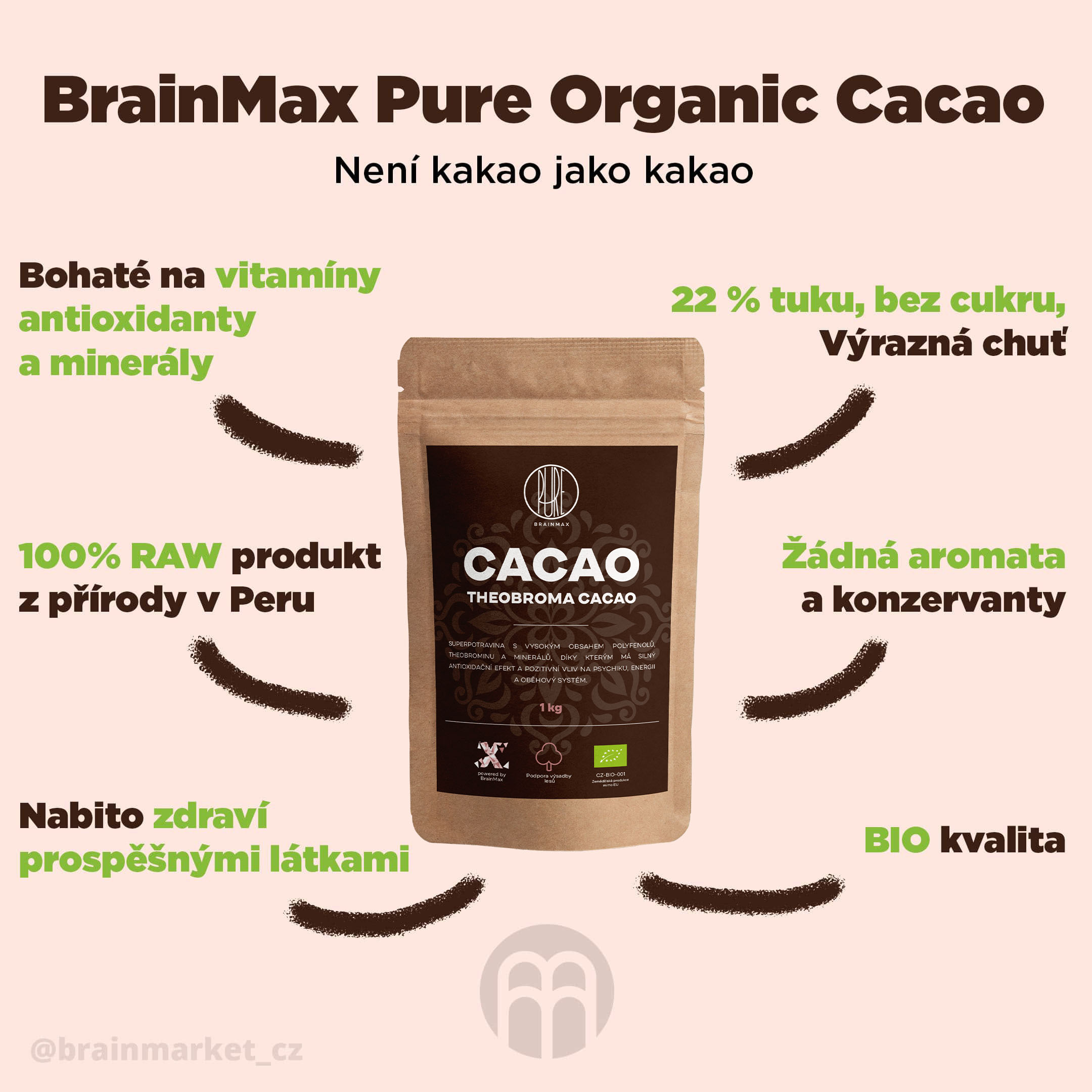 BrainMax Pure Cacao, Bio Kakao z Peru, 500 g Obrázek