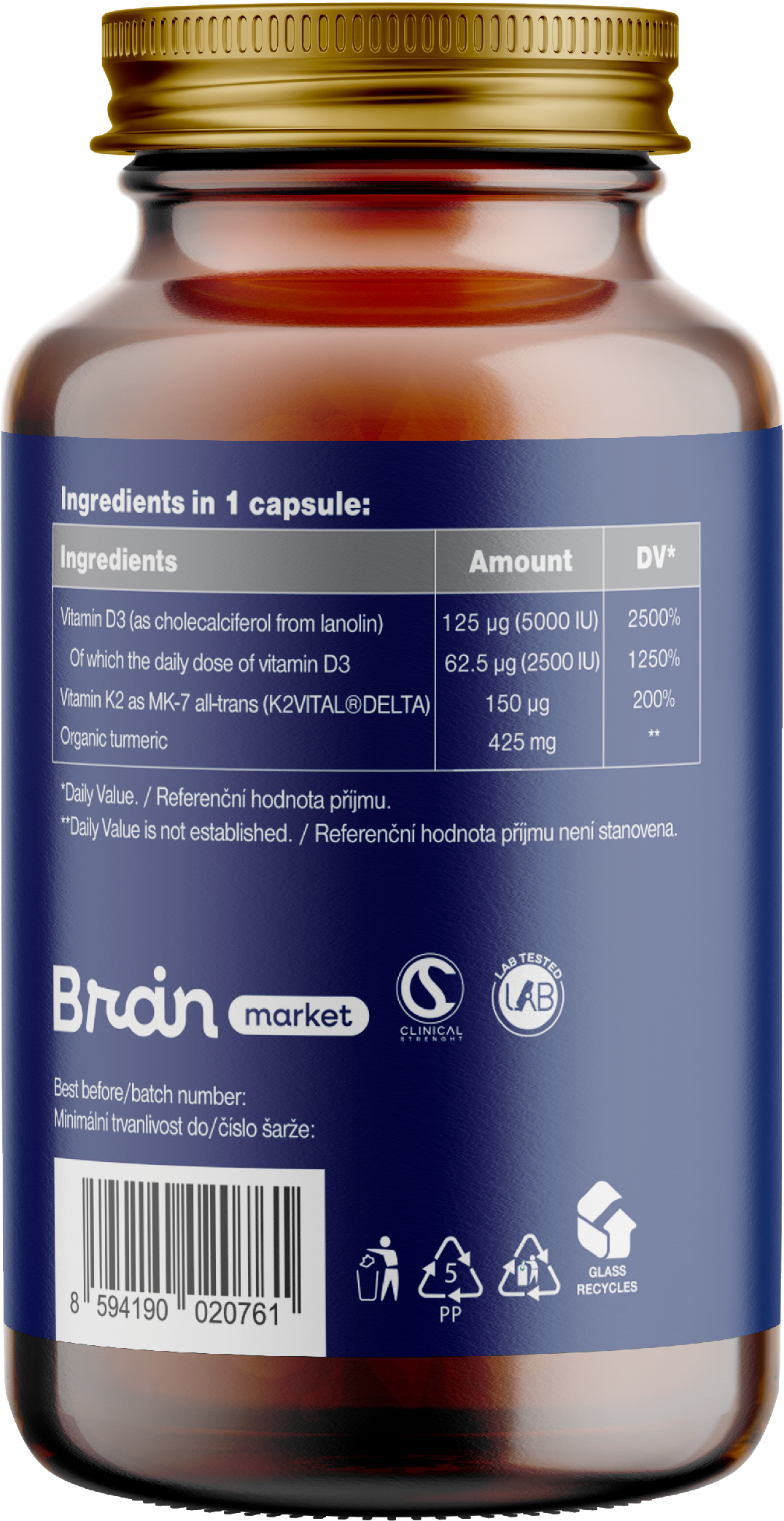 BrainMax Vitamin D3 & K2, D3 5000 IU / K2 jako MK7 150 mcg, 100 rostlinných kapslí Obrázek