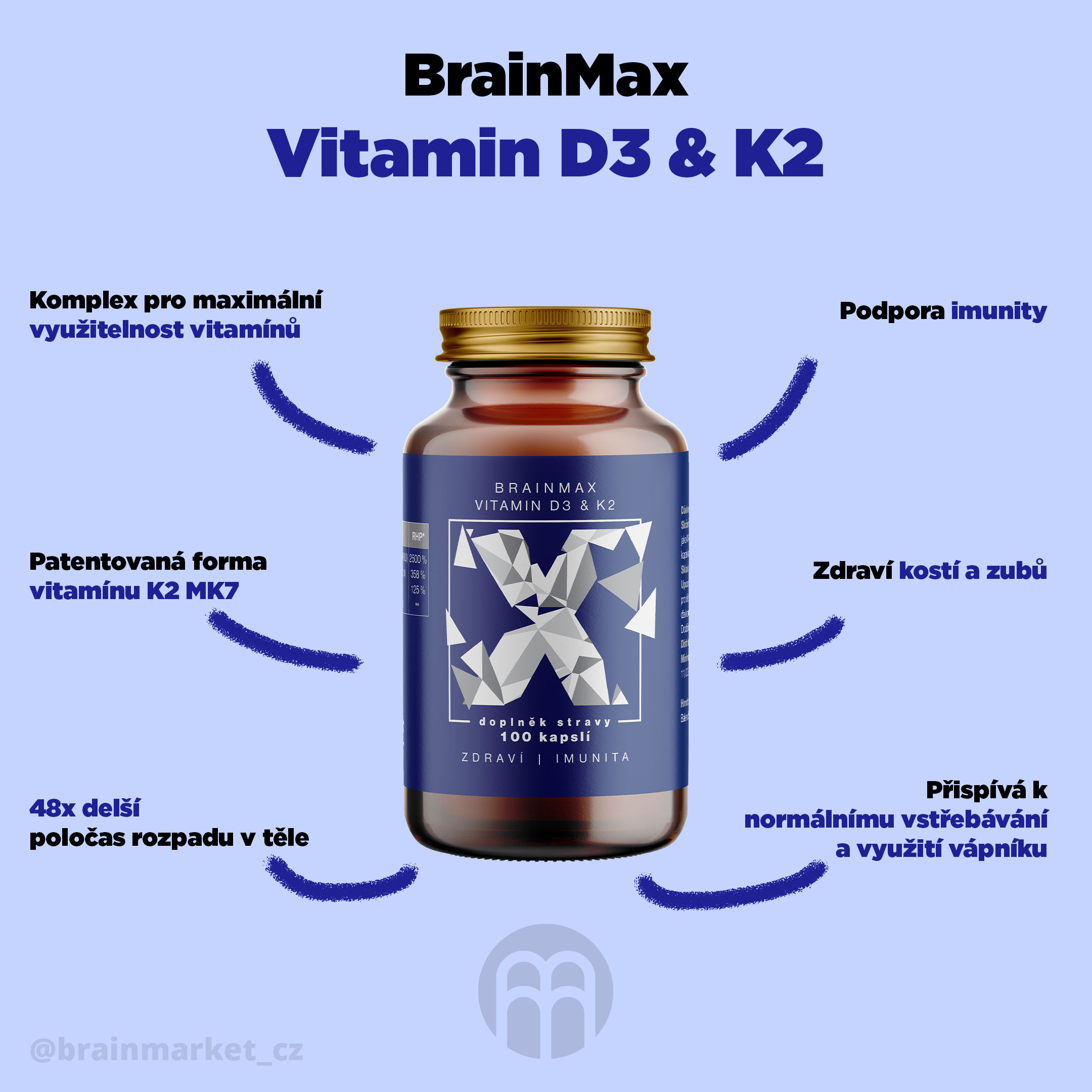 BrainMax Vitamin D3 & K2, D3 5000 IU / K2 jako MK7 150 mcg, vzorek, 4 kapsle Obrázek