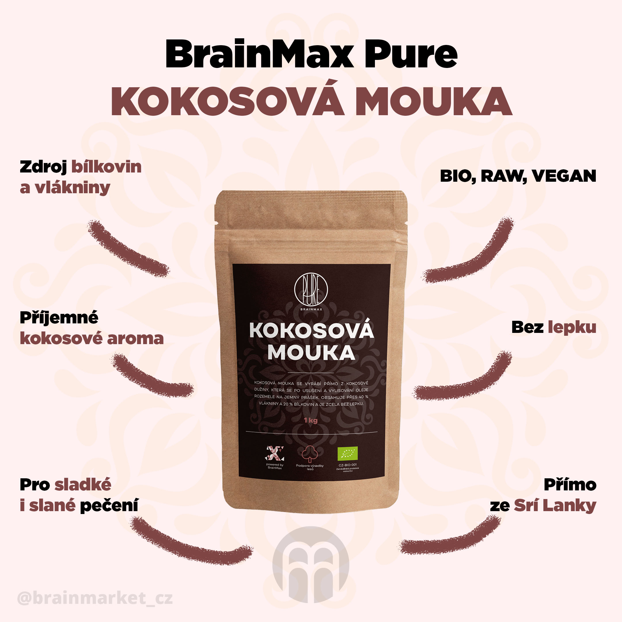 BrainMax Pure Kokosová mouka BIO, 1 kg Obrázek
