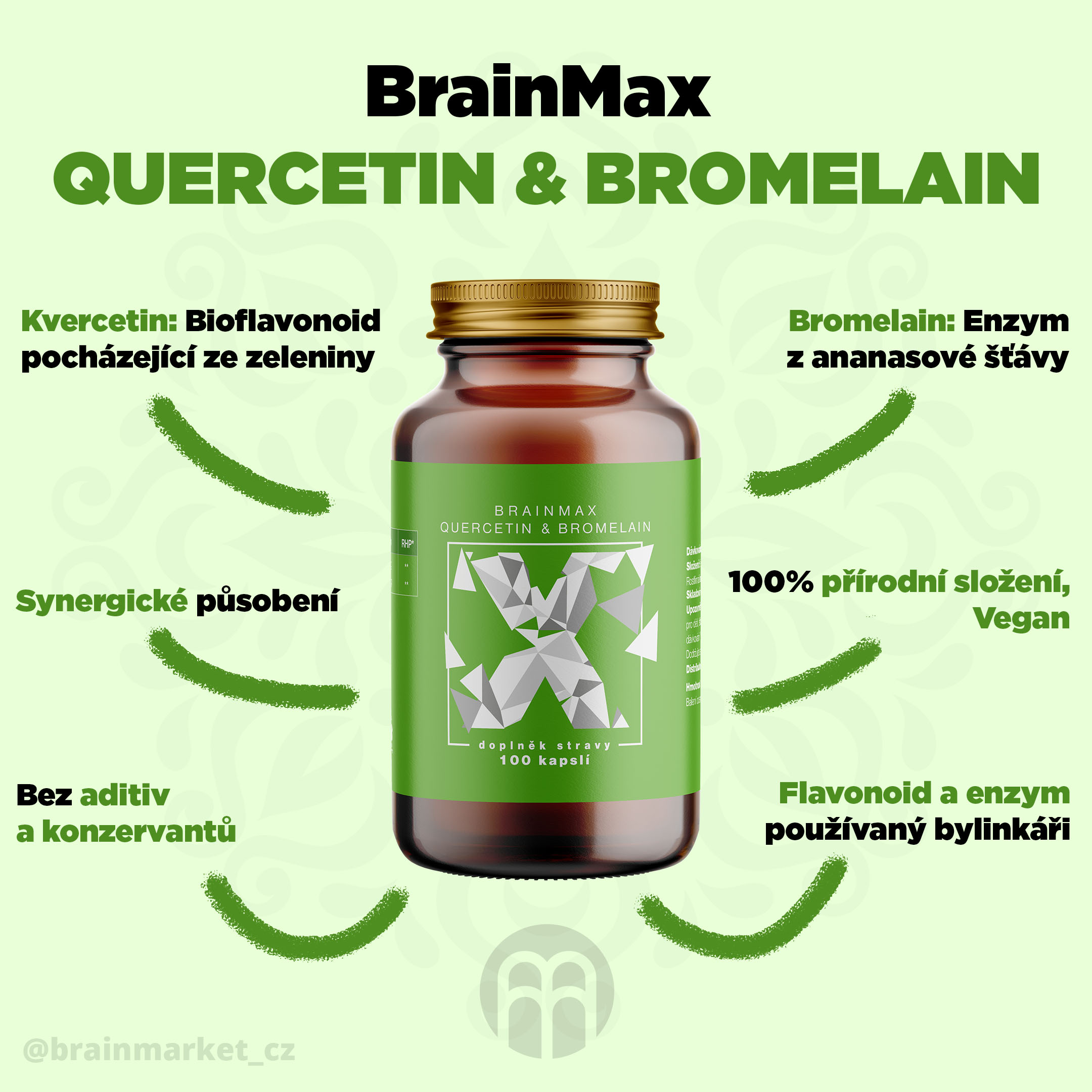 BrainMax Quercetin & Bromelain, Kvercetin a Bromelain, 100 rostlinných kapslí Obrázek