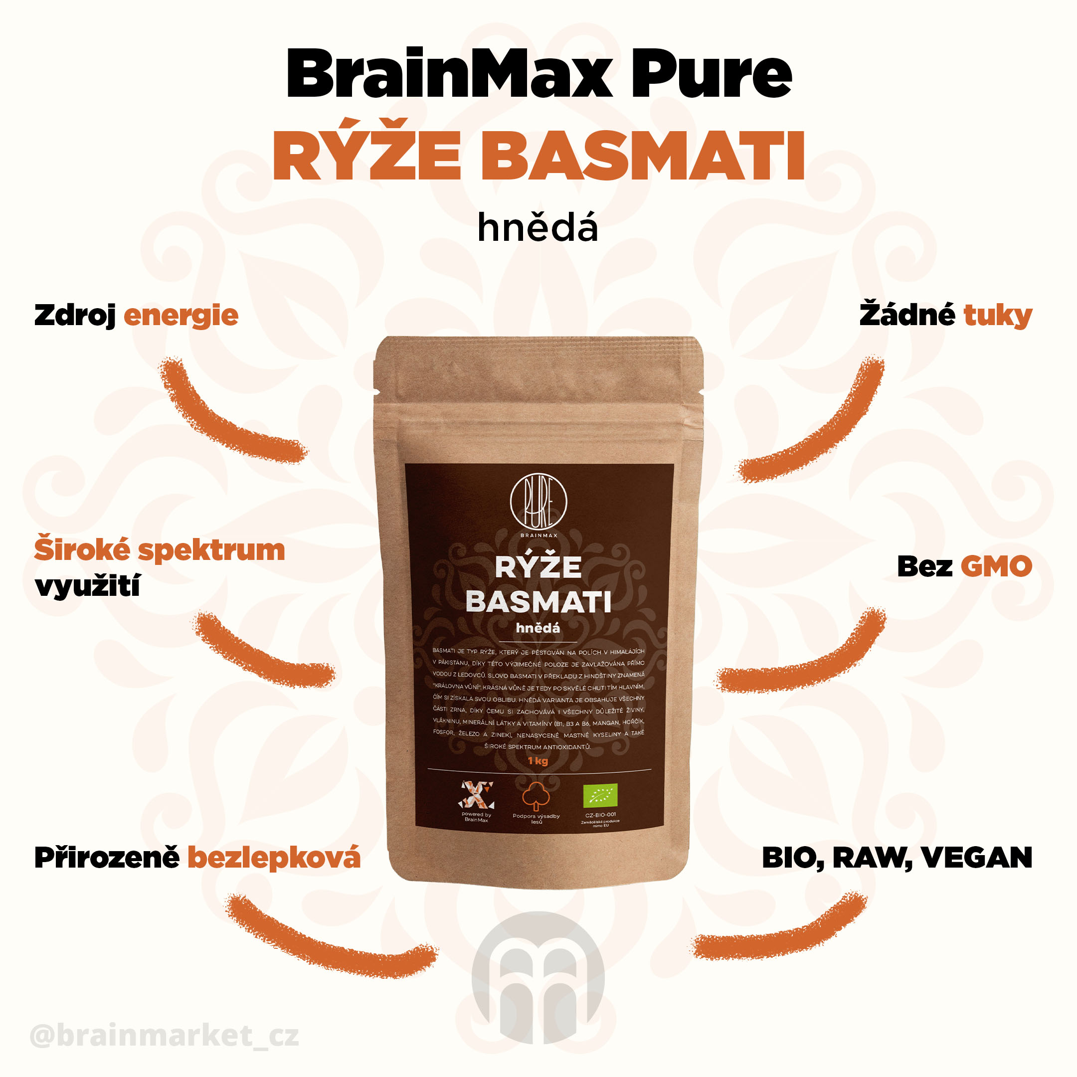 BrainMax Pure Rýže, hnědá, Basmati BIO, 1kg Obrázek