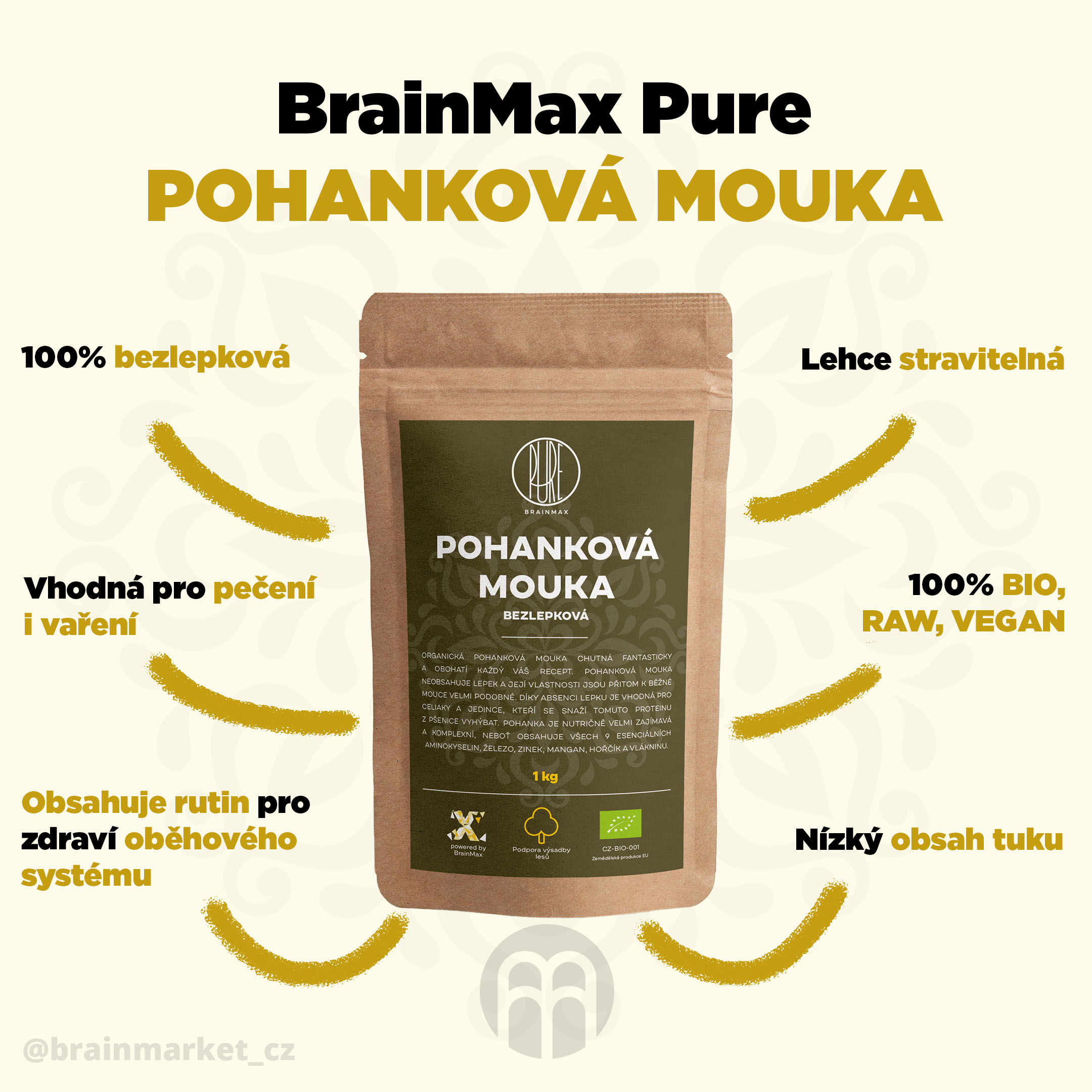 BrainMax Pure Pohanková mouka, bezlepková BIO, 1 kg Obrázek