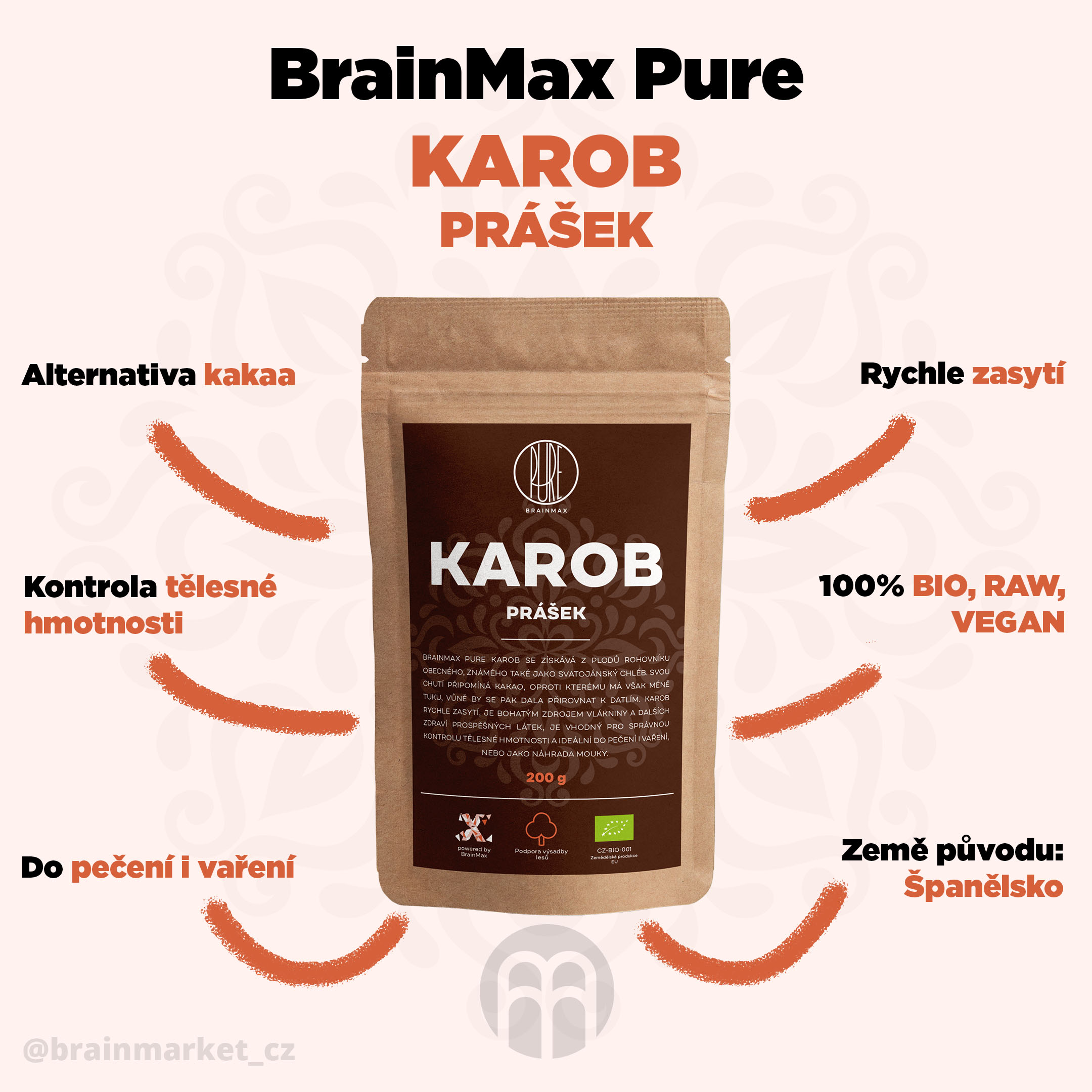 BrainMax Pure Carob (Karob) BIO, 200 g Obrázek