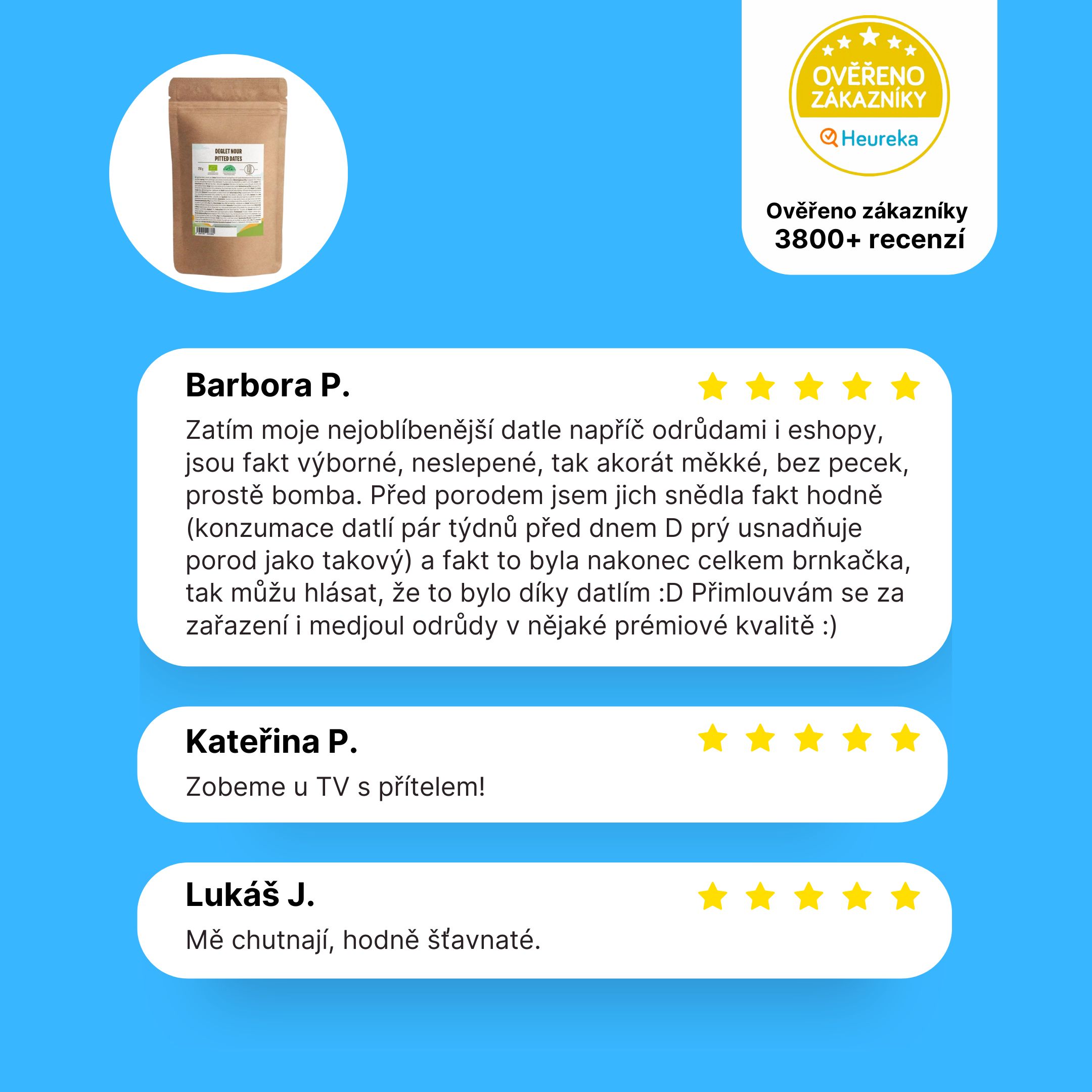 BrainMax Pure Datle Deglet Nour sušené BIO, vypeckované, 250 g Obrázek