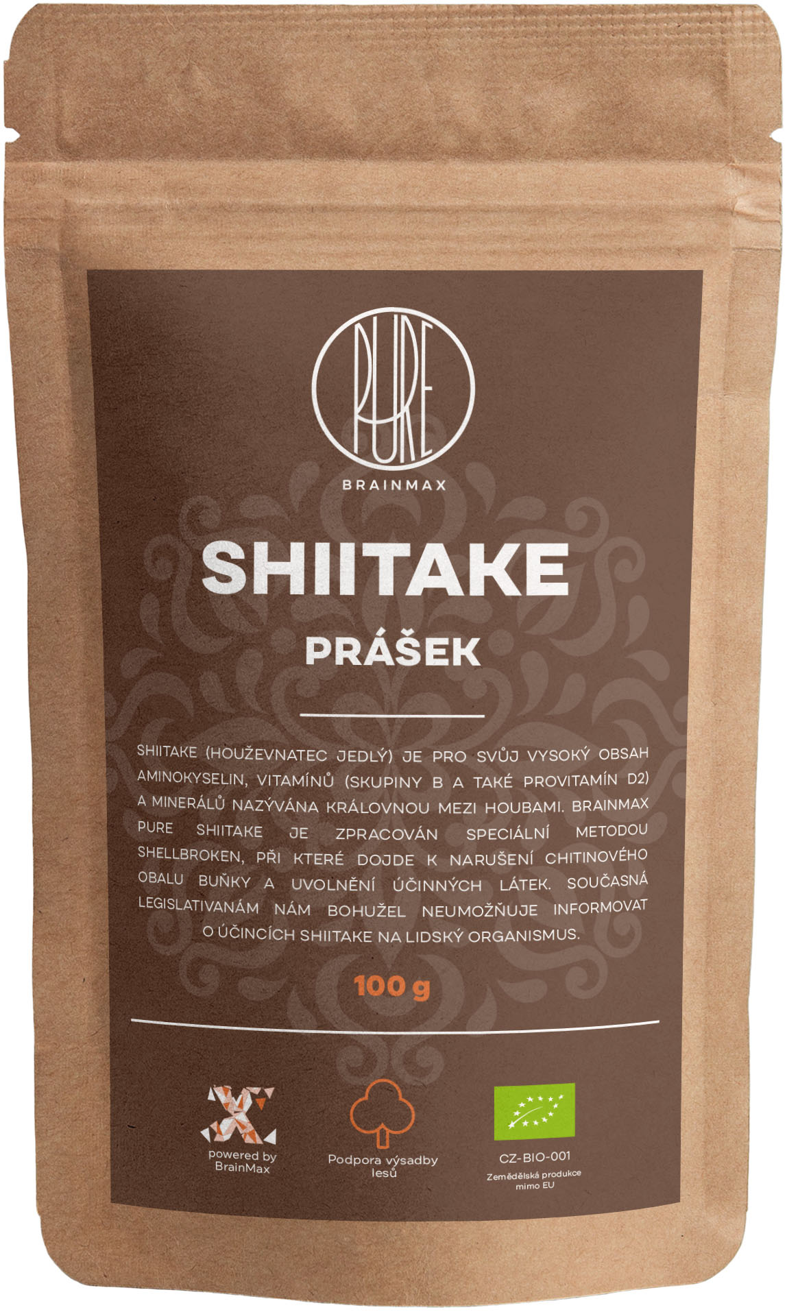 BrainMax Pure Shiitake prášek, BIO, 100g Obrázek