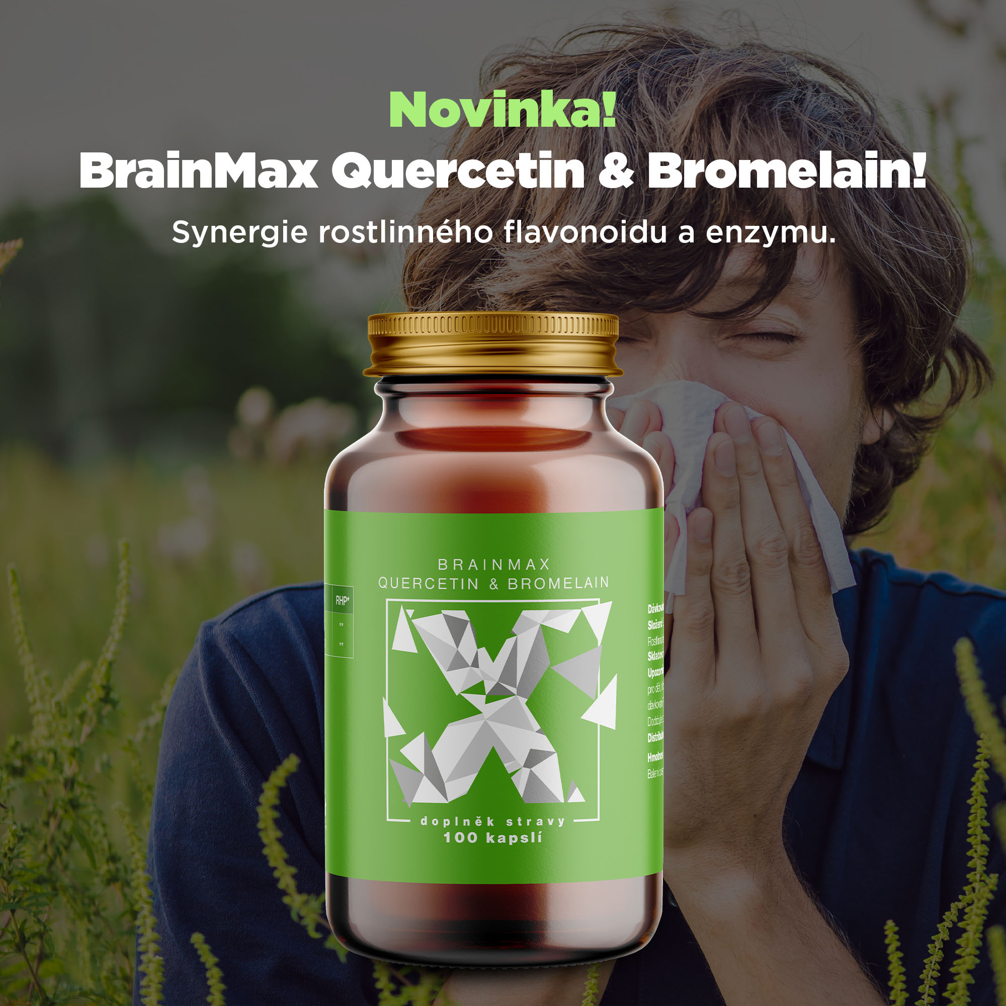 BrainMax Quercetin & Bromelain, Kvercetin a Bromelain, 4 rostlinné kapsle Obrázek