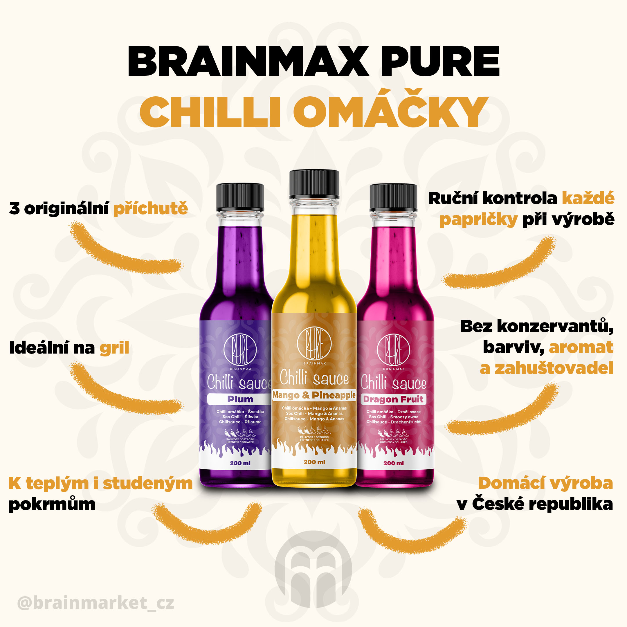 BrainMax Pure Chilli sauce, Mango & Ananas (chilli omáčka, mango a ananas), 200 ml Obrázek