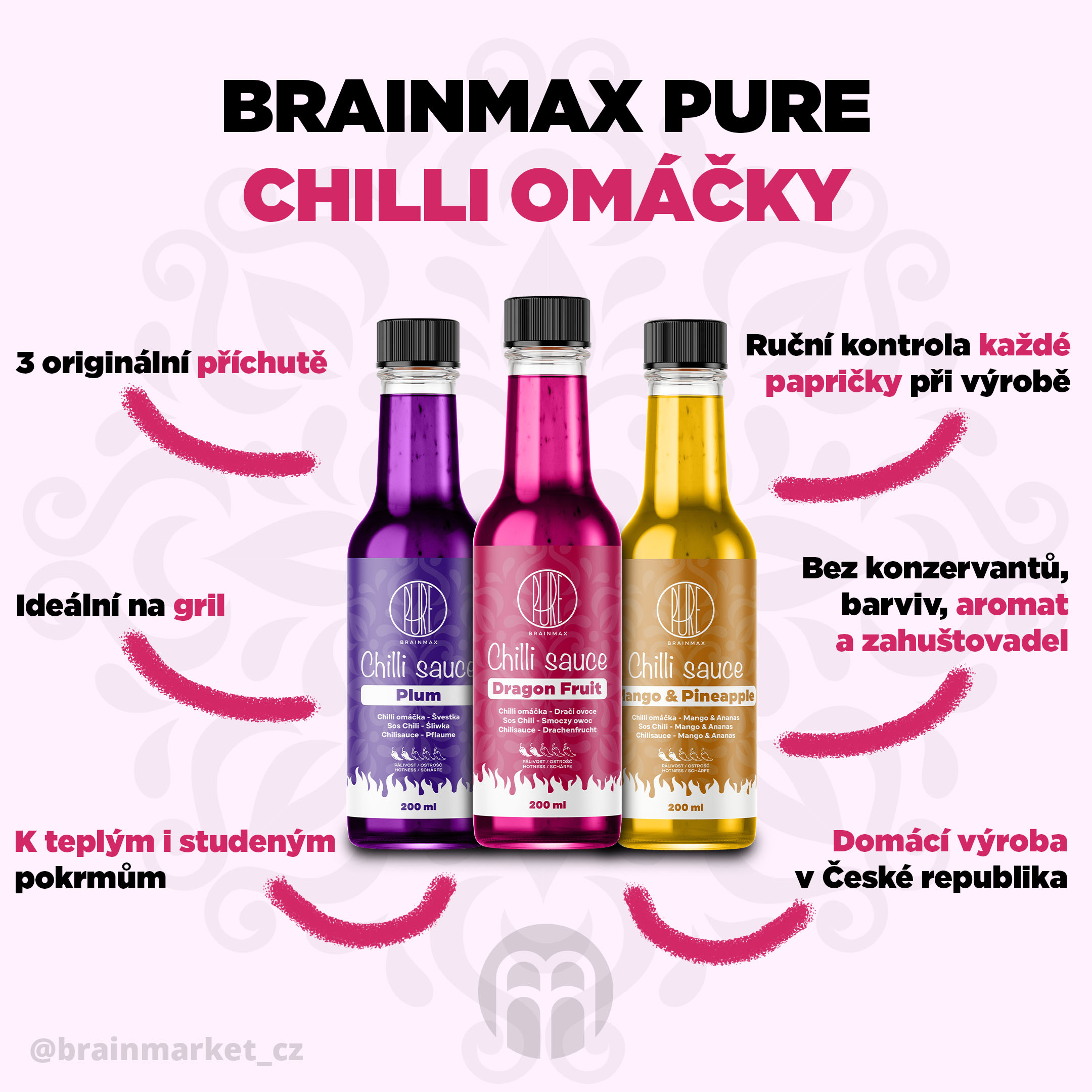 BrainMax Pure Chilli sauce, Dragon Fruit (chilli omáčka, dračí ovoce), 200 ml Obrázek