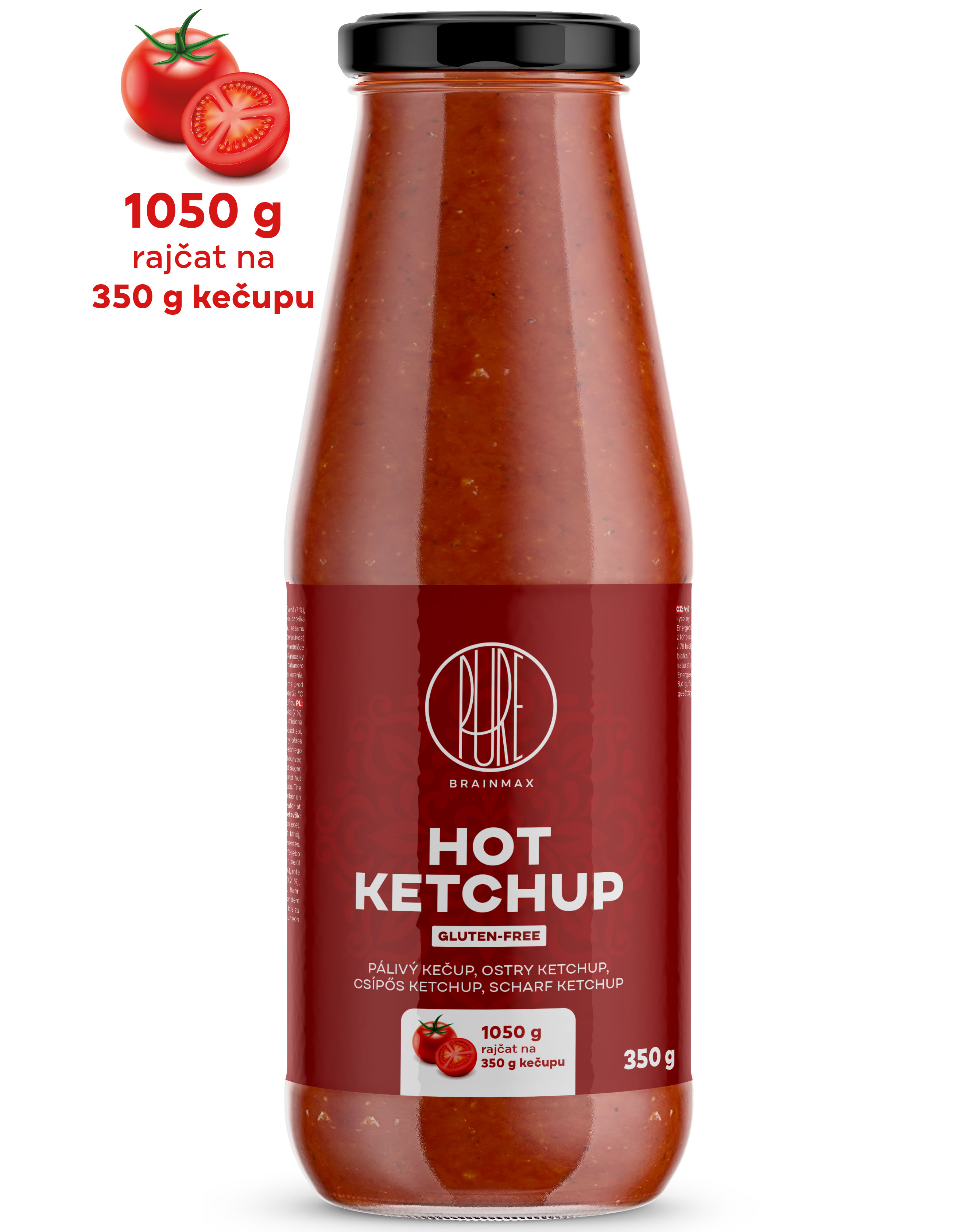 BrainMax Pure Ketchup, hot (ostrý kečup), 350 g Obrázek