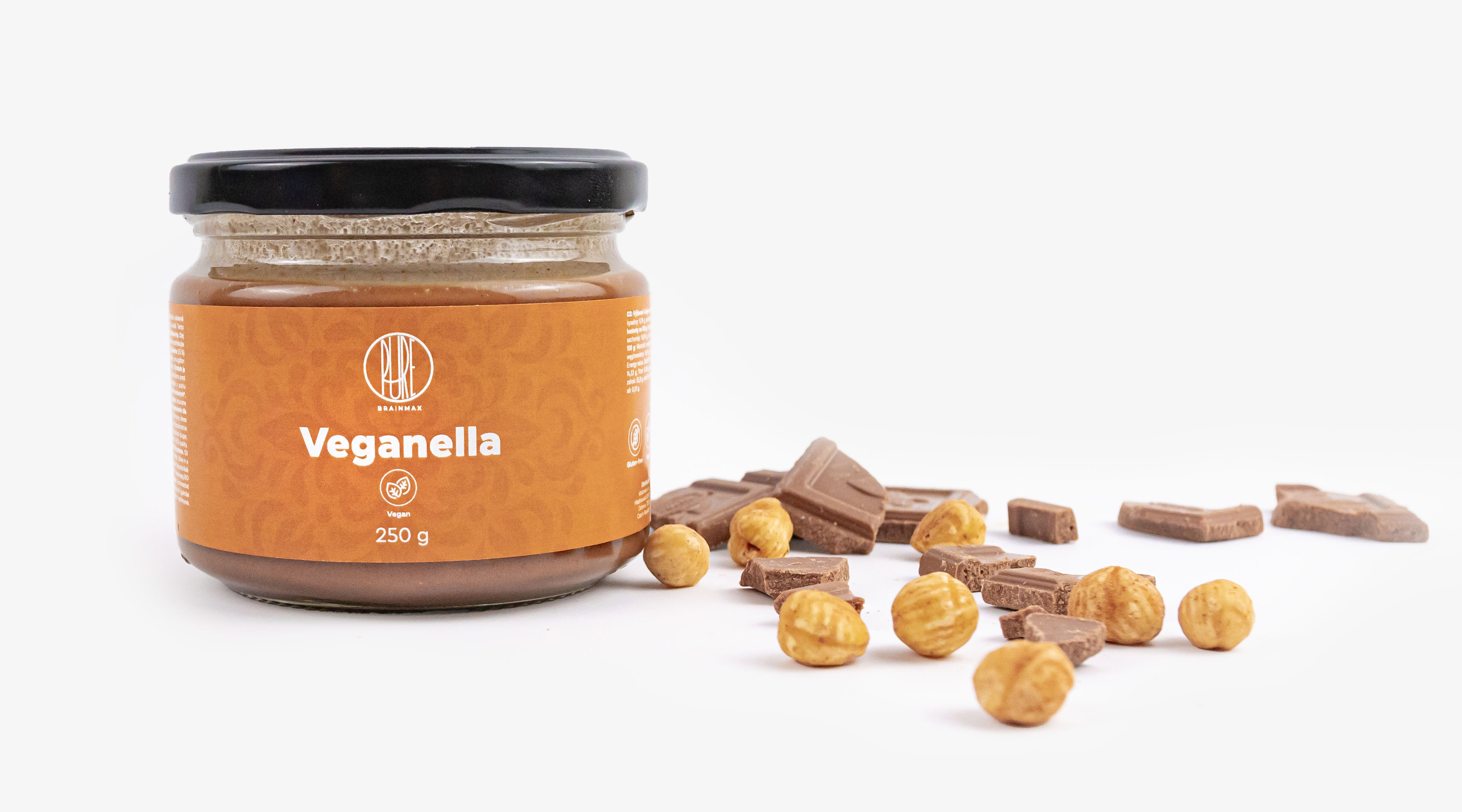 BrainMax Pure Veganella, Lískooříškový krém s mléčnou čokoládou, 250 g Obrázek