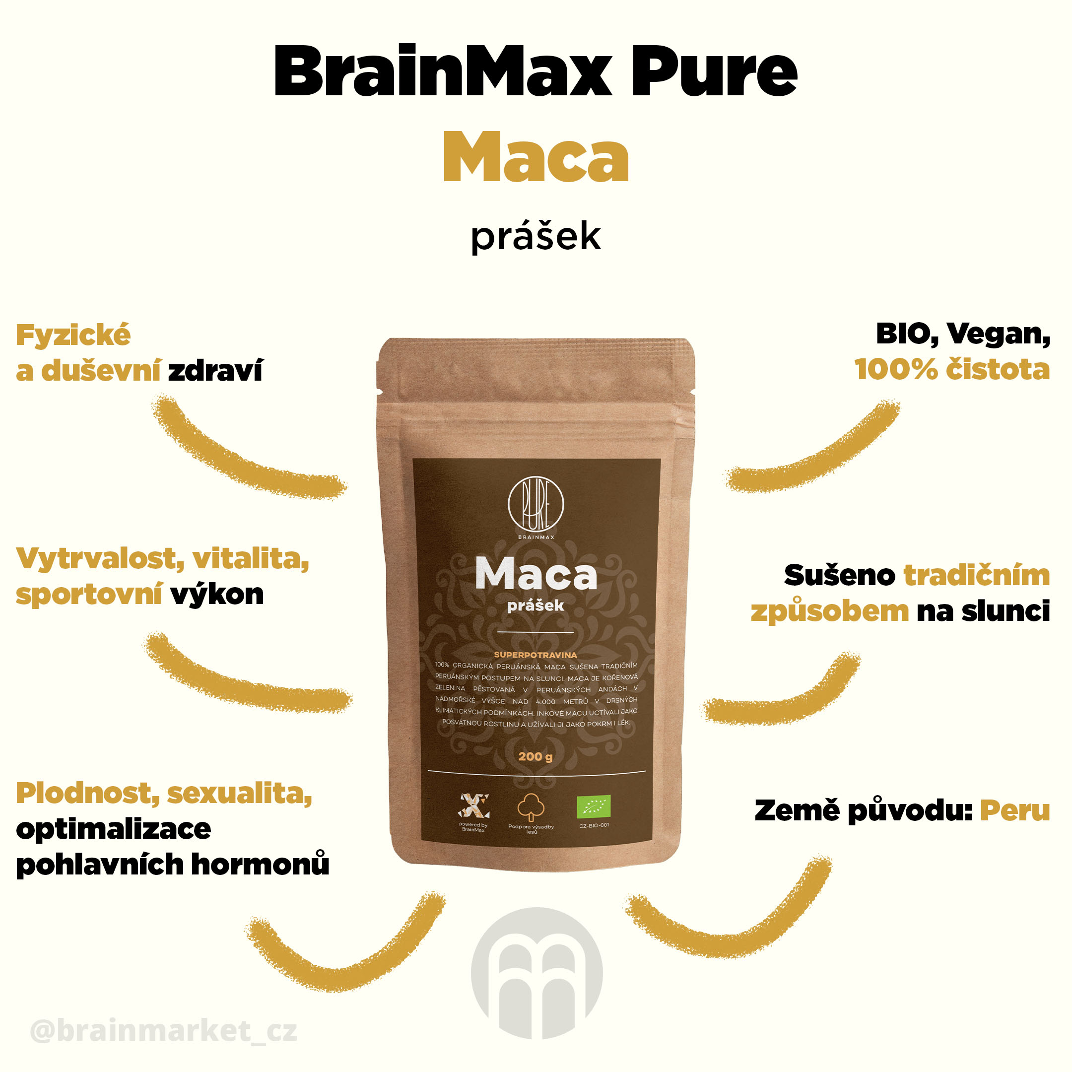BrainMax Pure Maca BIO prášek, sampler 15 g Obrázek