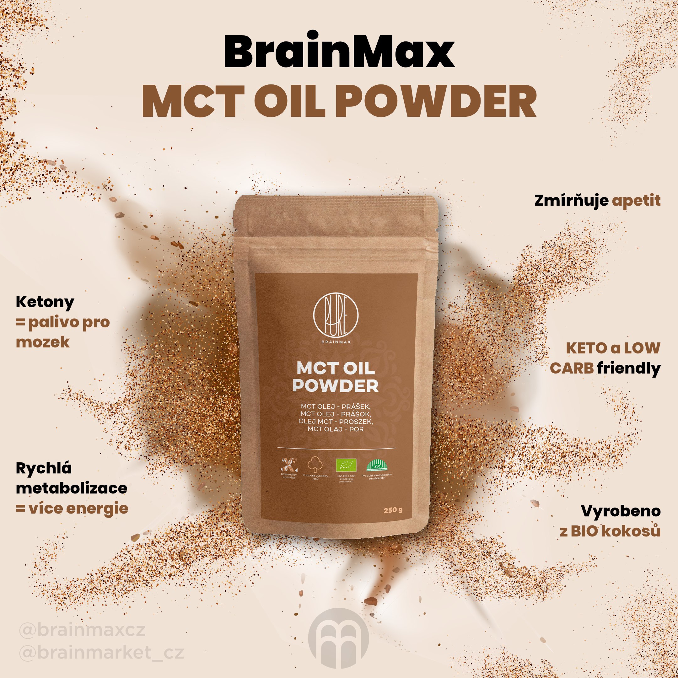 BrainMax Pure MCT powder, MCT olej v prášku, BIO, 250 g Obrázek