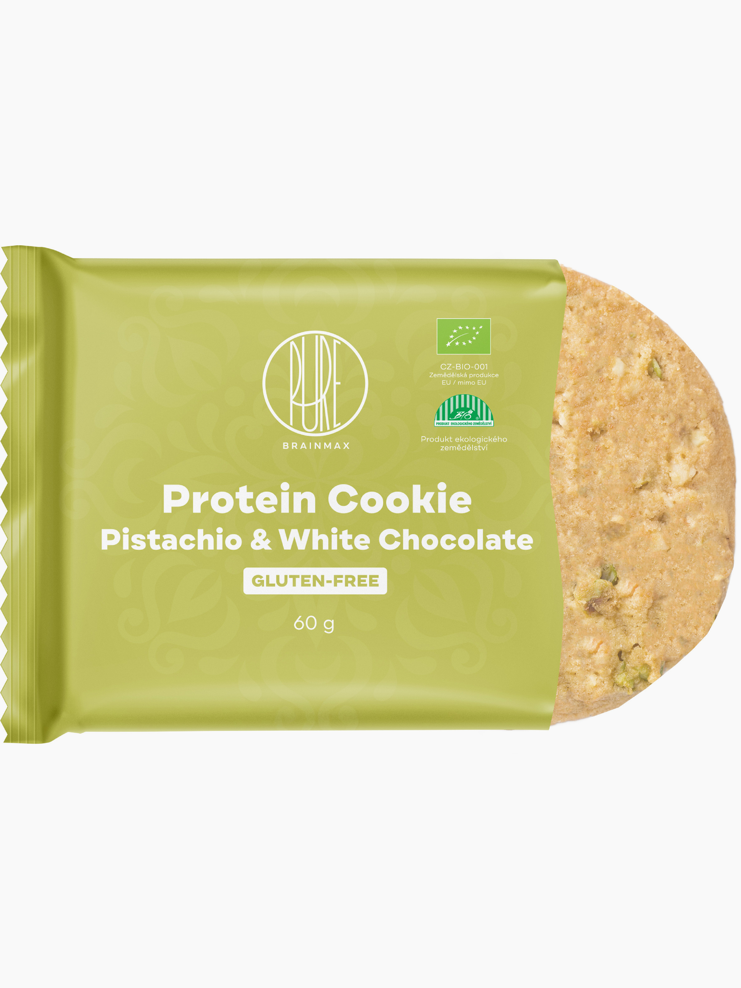 BrainMax Pure Protein Cookie - Pistácie & Bílá čokoláda, BIO, 60 g Obrázek