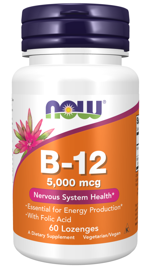 Now® Foods NOW Vitamin B12 with Folic Acid (Vitamín B12 + Kyselina Listová s kyselinou listovou), 5000 mcg, 60 pastilek Obrázek
