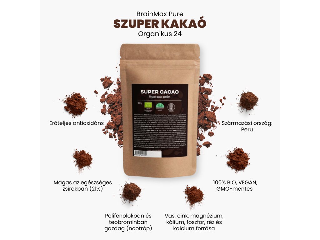 BrainMax Pure Organic 24 Super Cacao, BIO RAW kakao, 500g Obrázek