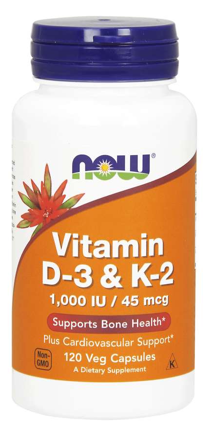 Now® Foods NOW Vitamin D3 & K2, 1000 IU / 45 ug, 120 rostlinných kapslí Obrázek