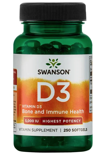 Swanson Vitamin D3, 5000 IU, Vyšší účinnost, 250 softgel kapslí Obrázek