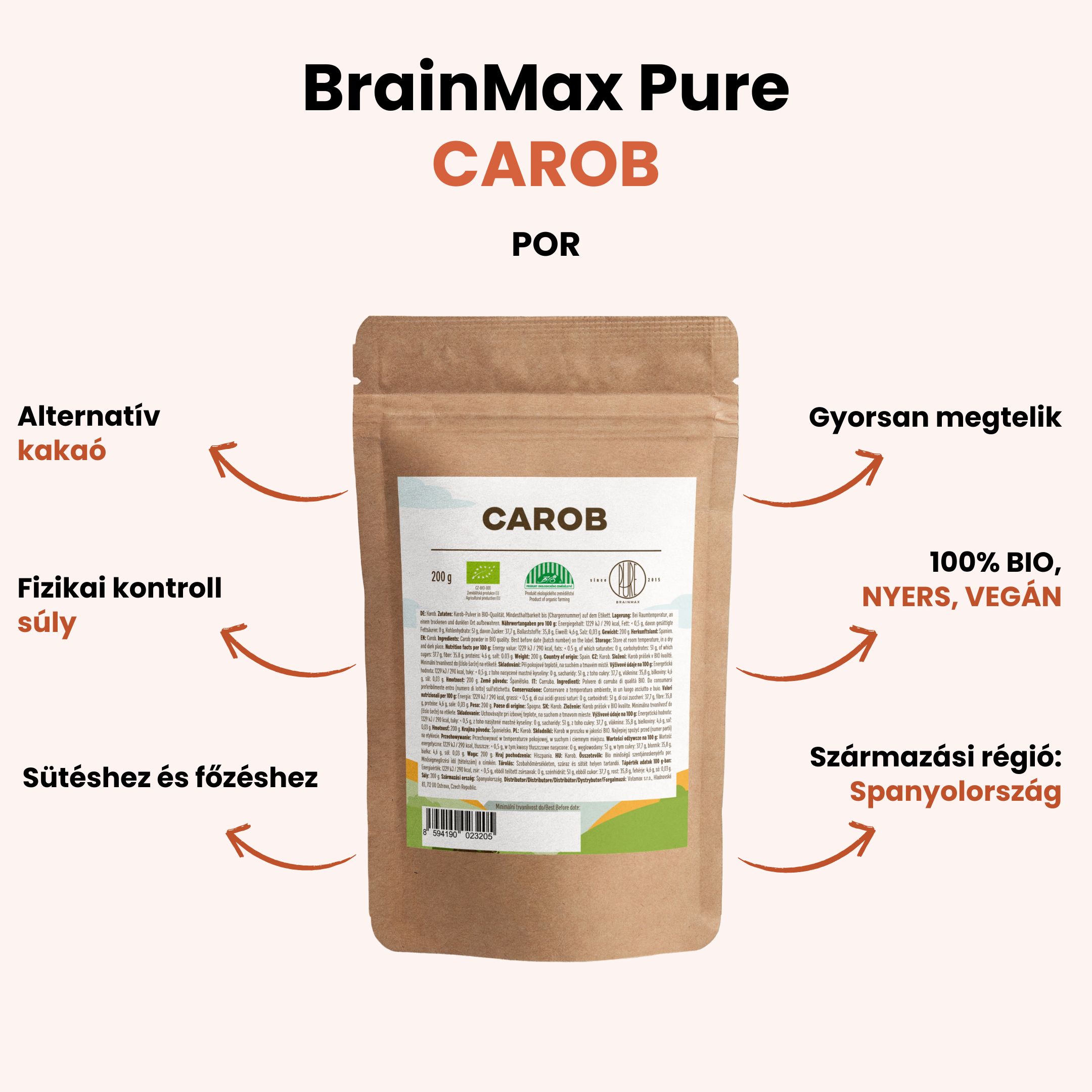 BrainMax Pure Carob (Karob) BIO, 200 g Obrázek