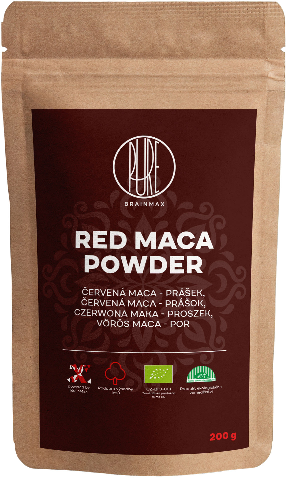 BrainMax Pure Maca červená BIO prášek, 200 g Obrázek