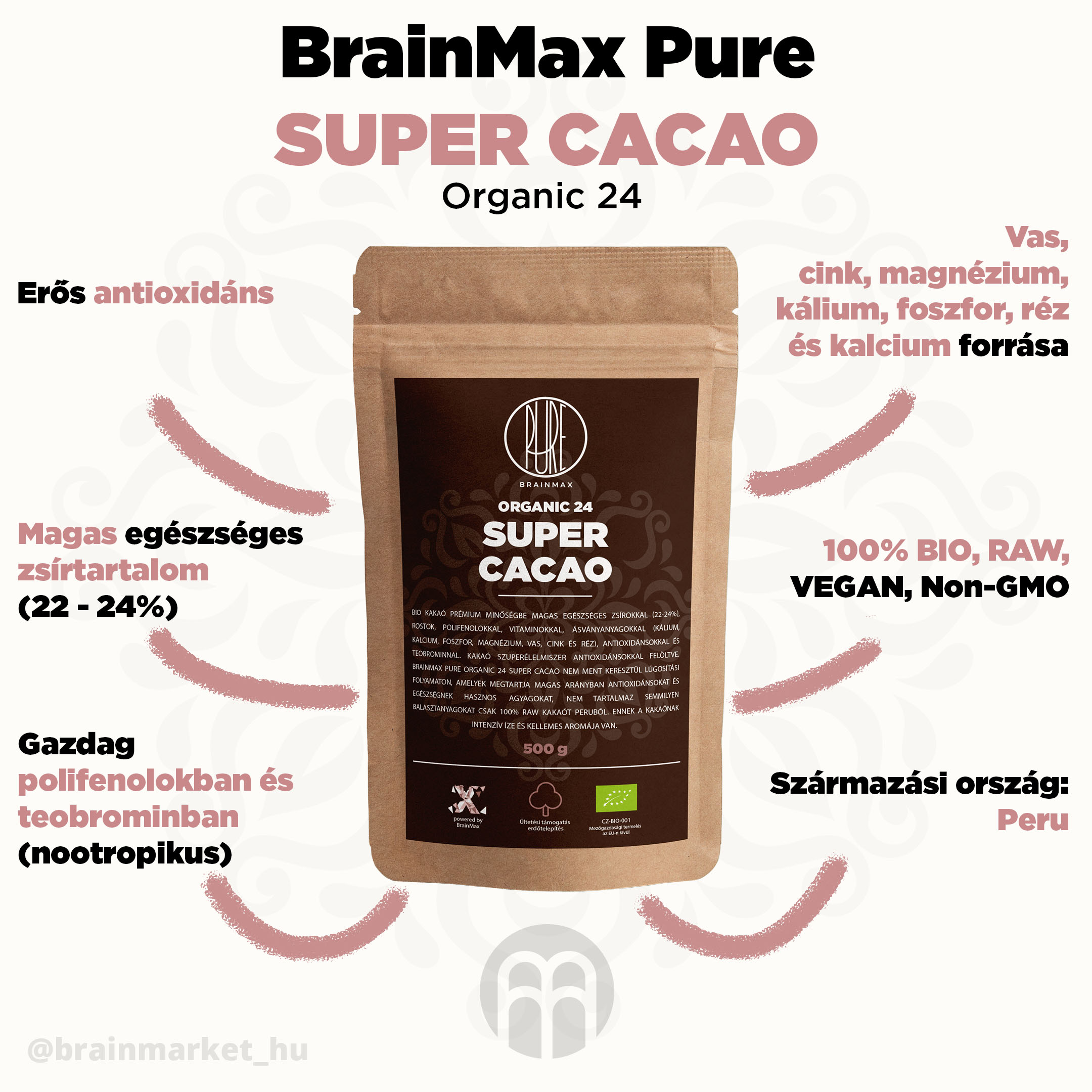 BrainMax Pure Cacao, Bio Kakao z Peru, 500 g Obrázek