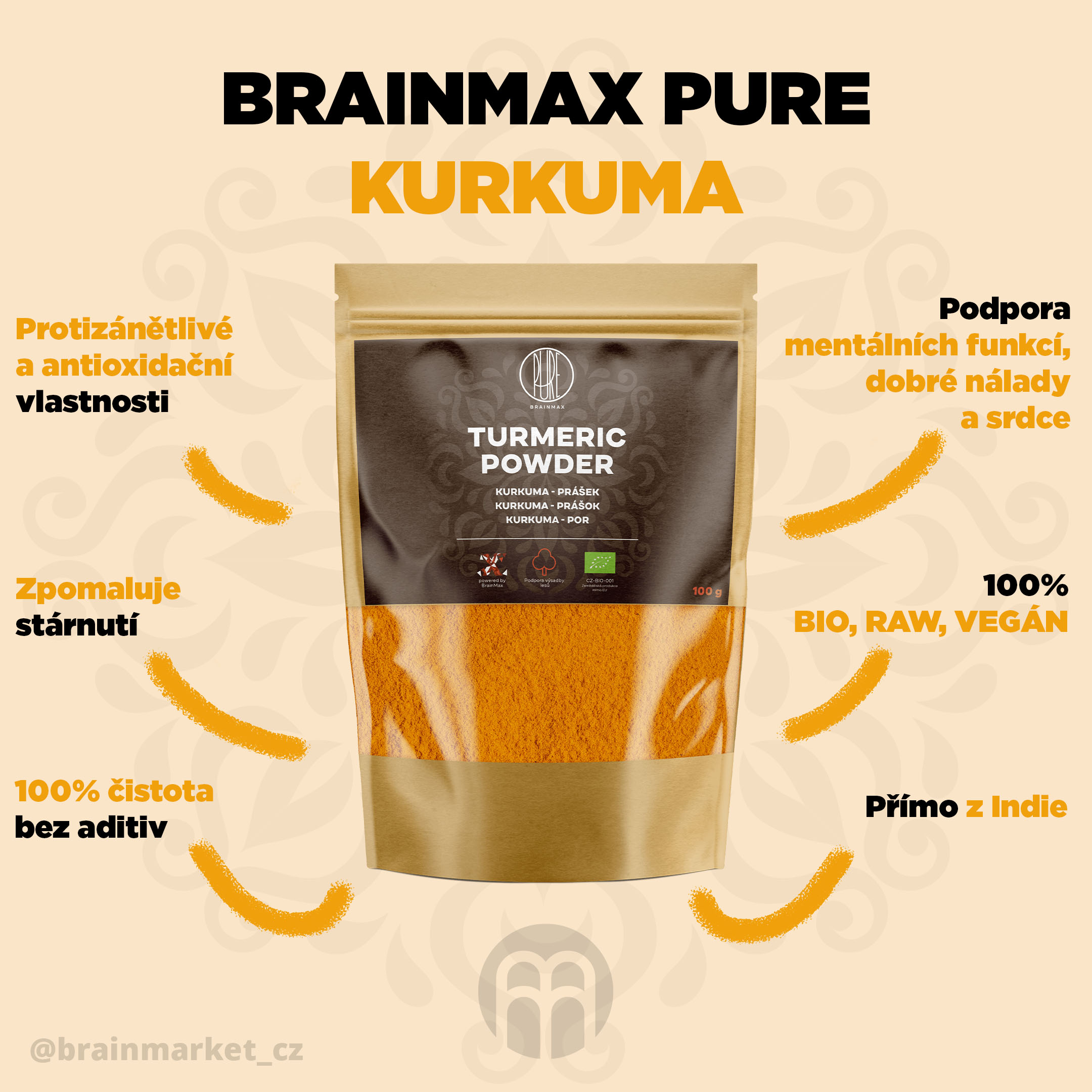 BrainMax Pure Kurkuma BIO prášek, 100 g Obrázek