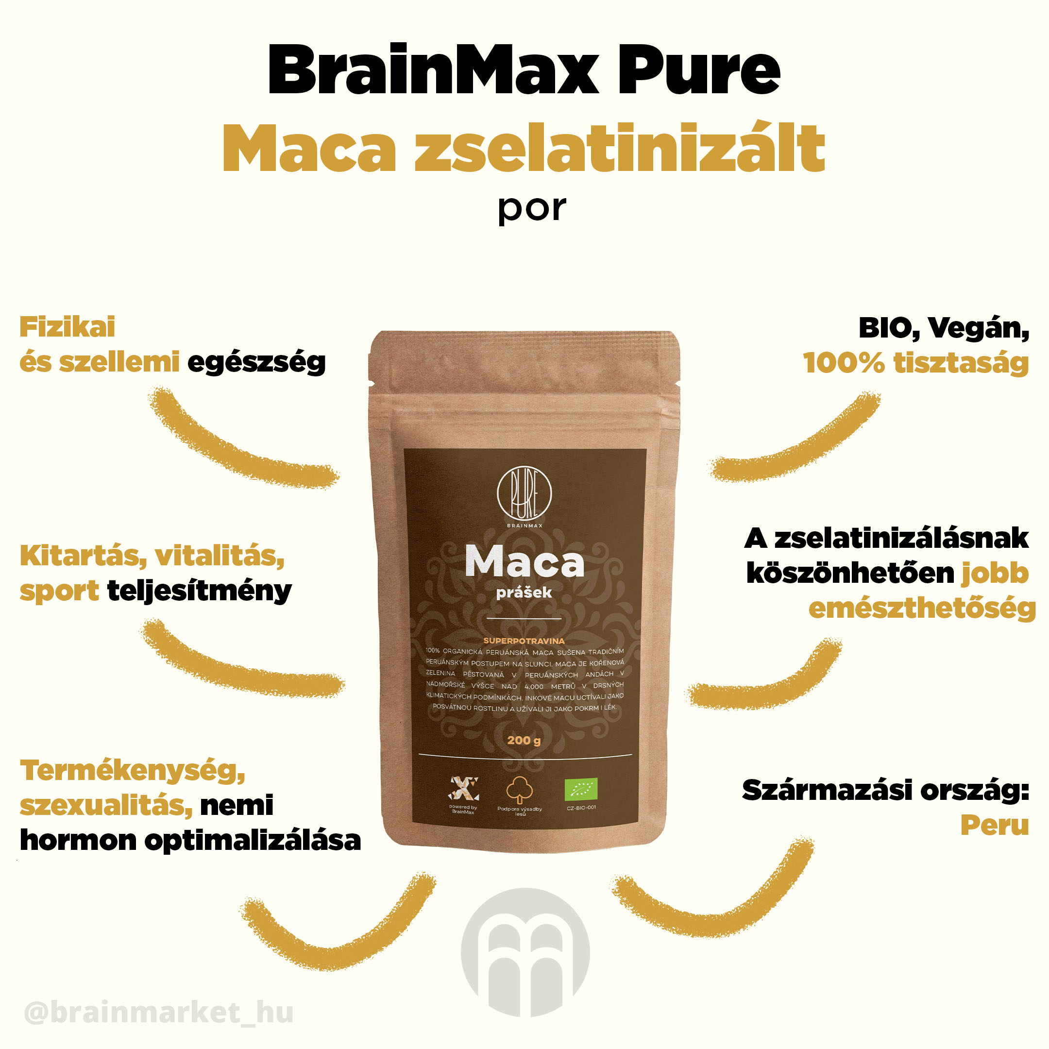 BrainMax Pure Maca želatinovaná BIO prášek, 150 g Obrázek