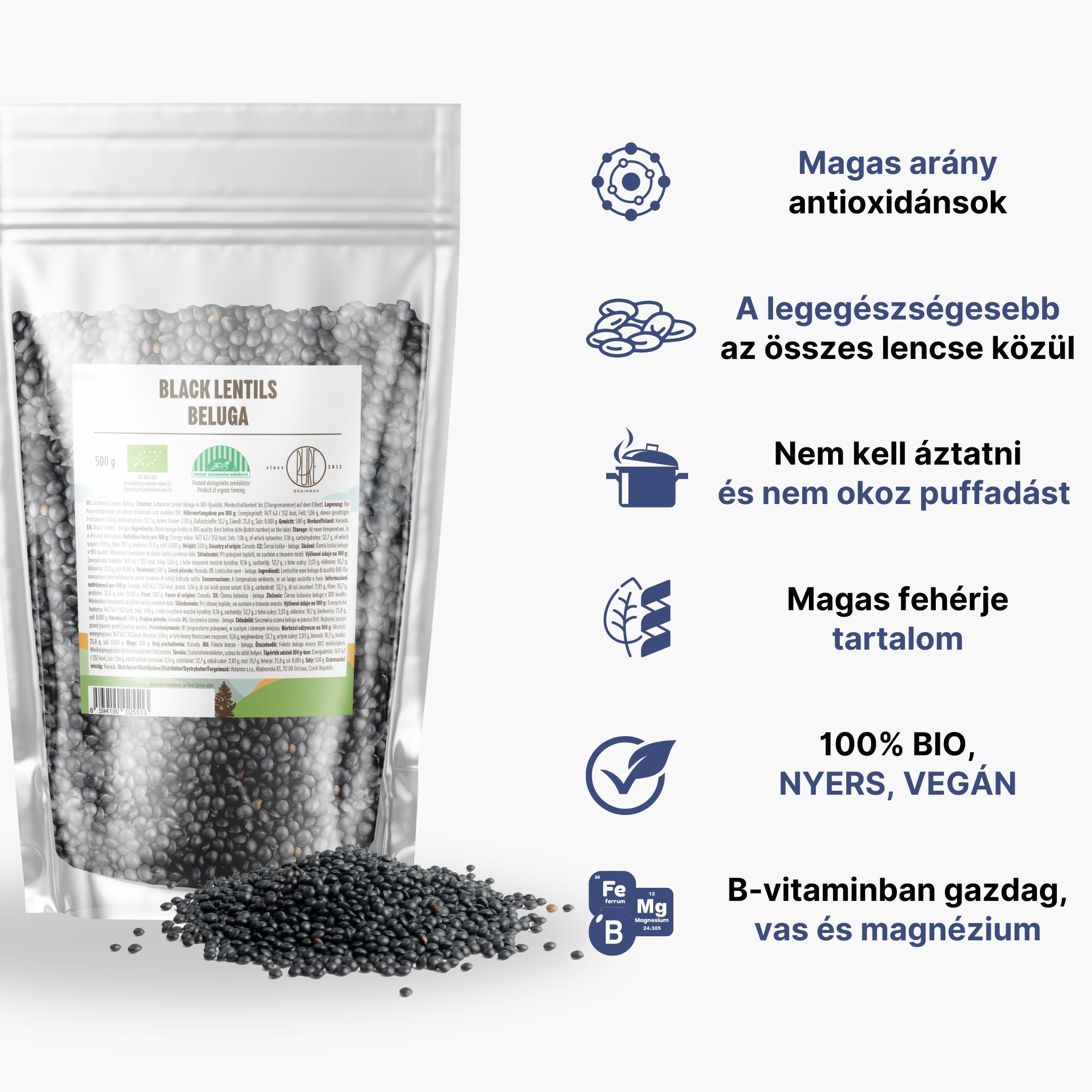 BrainMax Pure Čočka černá Beluga, BIO, 500 g Obrázek