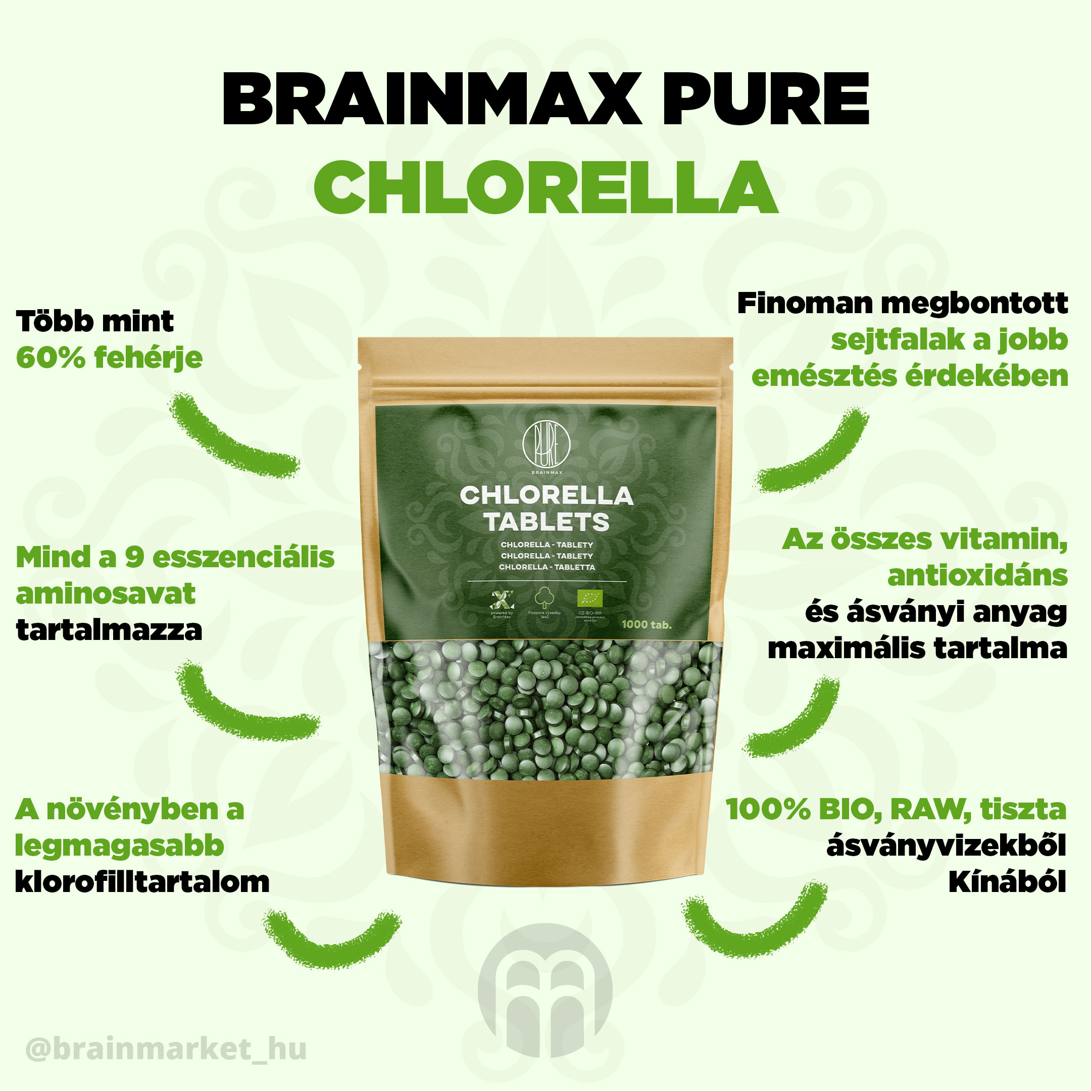 BrainMax Pure Chlorella Tablets, BIO, 1000 tablet Obrázek